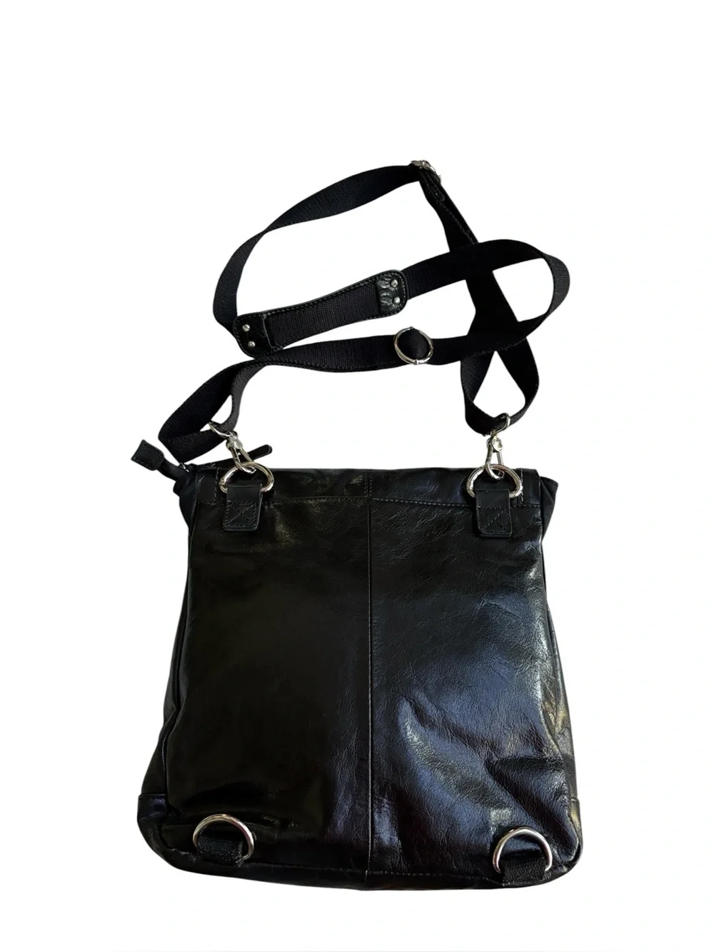 The Sak Blk Leather Convertible Backpack Messenger Boho Goth Gorpcore Aesthetic